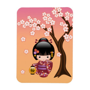 Ímã Boneca de Sakura Kokeshi - menina de gueixa no