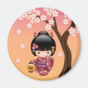 Imã Boneca de Sakura Kokeshi - menina de gueixa no