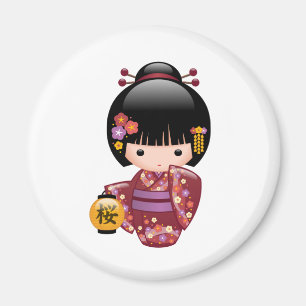 Imã Boneca de Sakura Kokeshi - menina de gueixa no