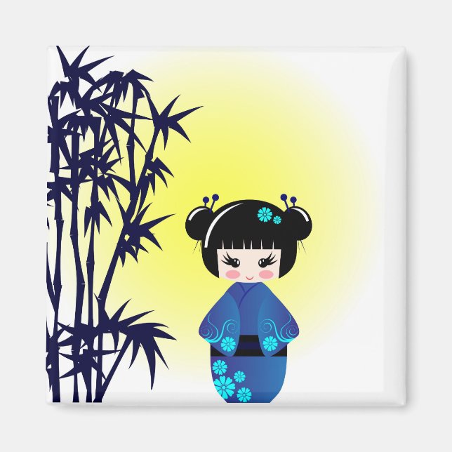 Imã Boneca Kokeshi e bambu (Frente)