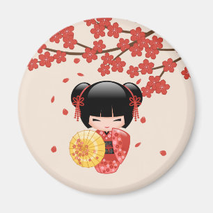 Imã Boneca Kokeshi Sakura Vermelha - Geisha Japonesa