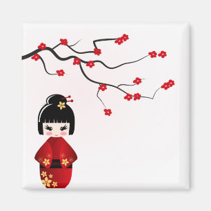 Imã Boneca Kokeshi sob o ramo sakura