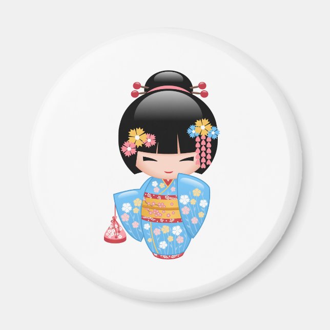 Imã Boneca Maiko Kokeshi - Garota Geisha Japonesa Boni (Frente)