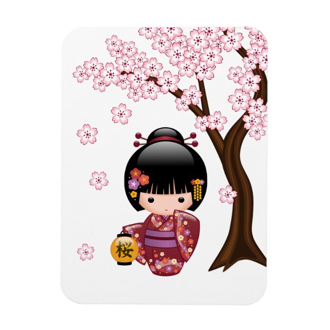 Ímã Boneca Sakura Kokeshi - Garota Geisha Japonesa Bon (Vertical)