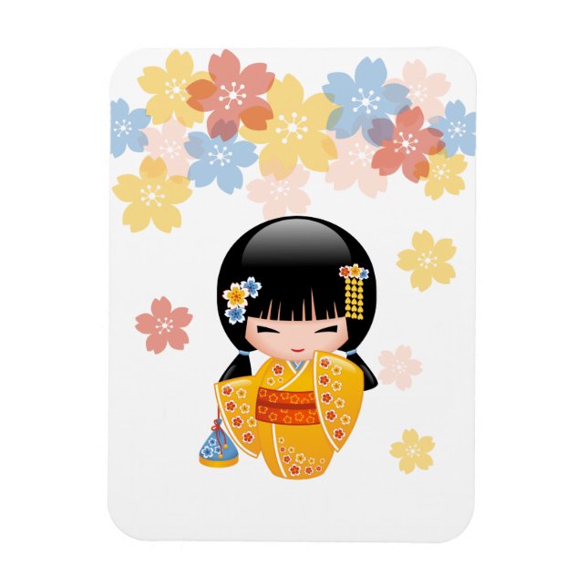 Ímã Boneca Summer Kokeshi - Garota Kimono Geisha Amare (Vertical)