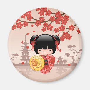 Imã Boneca vermelha de Sakura Kokeshi - gueixa