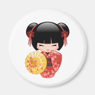 Imã Boneca vermelha de Sakura Kokeshi - gueixa