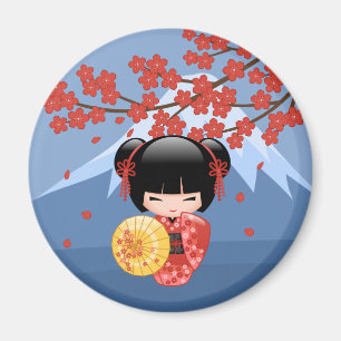 Imã Boneca vermelha de Sakura Kokeshi - menina de