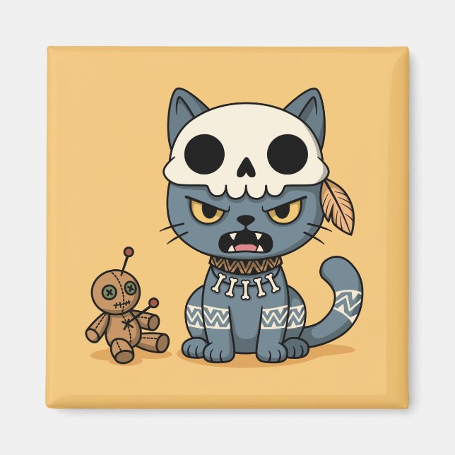 Imã Boneca Voodoo de Gato Bruxa Amarela (Frente)