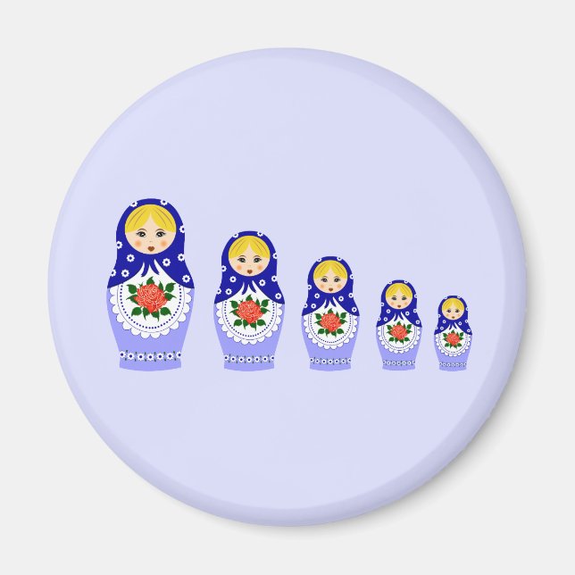 Imã Bonecas de nidificação de matryoshka da Rússia azu (Frente)