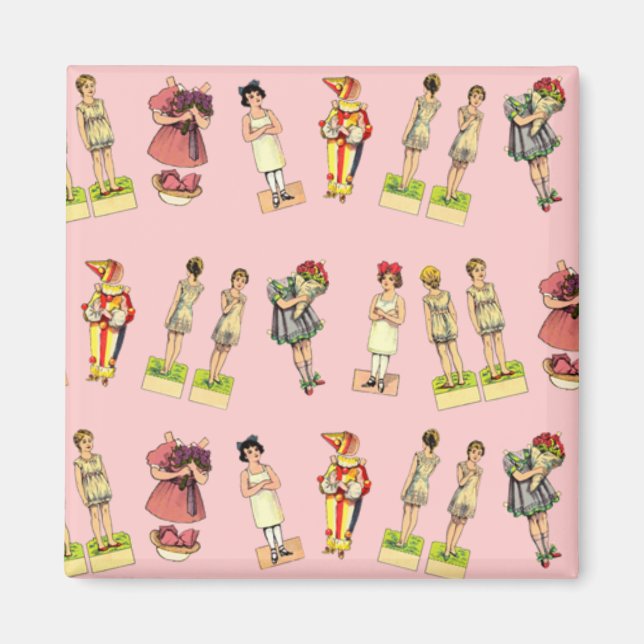 Imã Bonecas de papel Vintage (Frente)