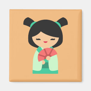 Imã Bonecas japonesas de pêssego Aqua Kokeshi