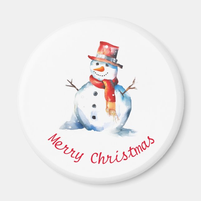 Imã Boneco de Neve Aquarela Natal Alegre Natalino (Frente)