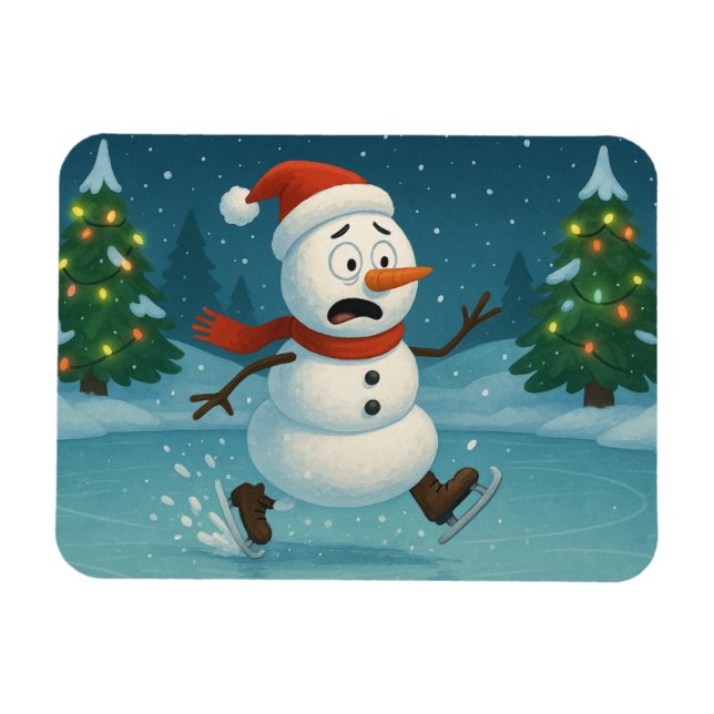 Ímã Boneco de Neve Bobo Patinando no Gelo na Véspera d (Horizontal)