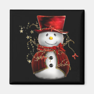 Imã Boneco de neve bonito no Natal vermelho de veludo