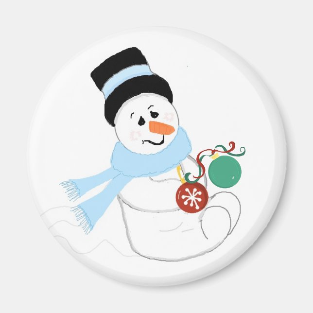 Imã Boneco de Neve com Enfeites de Natal (Frente)