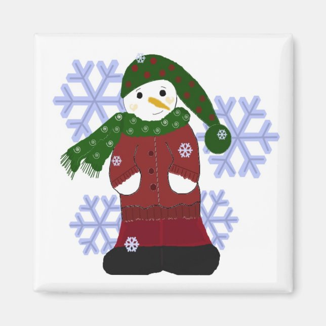 Imã Boneco de Neve com Flocos de Neve Grandes (Frente)