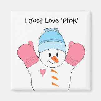 Imã Boneco de Neve com Luvas Rosa