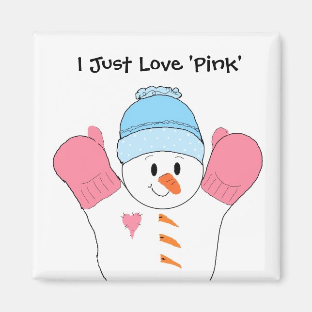 Imã Boneco de Neve com Luvas Rosa (Frente)