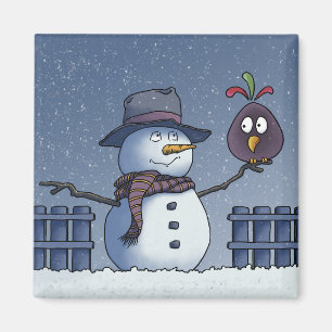 Imã Boneco de Neve com Pássaro