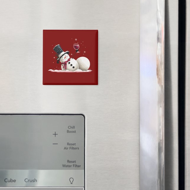 Imã Boneco de Neve Com Presente de Natal com Vinho Fér (In Situ (Fridge))