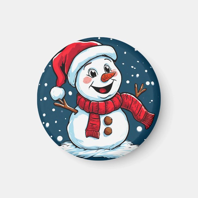 Imã Boneco de Neve de Desenho Animado Festivo com Chap (Frente)
