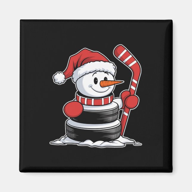 Imã Boneco de Neve de Hóquei no Gelo Engraçado Chapéu  (Frente)