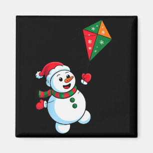 Imã Boneco de Neve de Natal Voando Pipa Chapéu de Papa