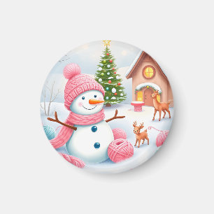 Imã Boneco de Neve Festivo com Veados em um País das M