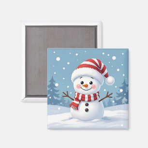 Imã Boneco de neve fofo com cachecol e chapéu