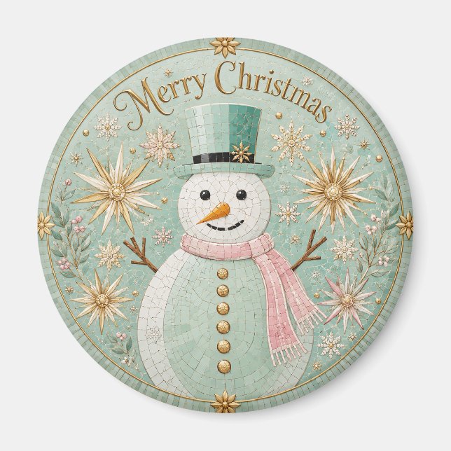 Imã Boneco de Neve Mosaico de Menta Alegria de Natal (Frente)
