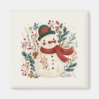 Imã Boneco de Neve Retro com Chapéu Verde e Cachecol V
