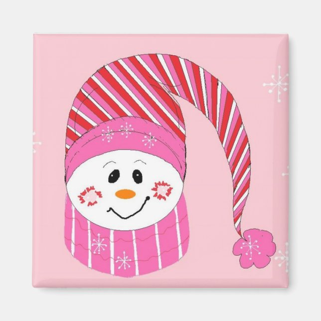 Imã Boneco de Neve Rosa (Frente)
