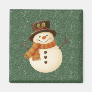 Imã Boneco de neve rústico verde vintage fofo