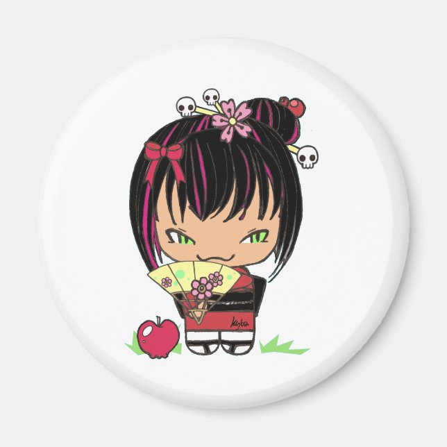 Imã Bonita Assustadora Miao - boneca kokeshi gótica (Frente)