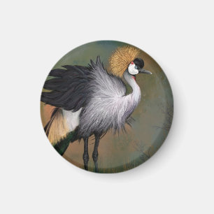 Imã Bonita Cinza Crowned Crane - Arte de Pintura Migra