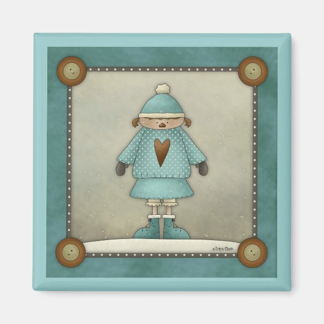 Imã Bonita Criança de Neve de Natal (Frente)