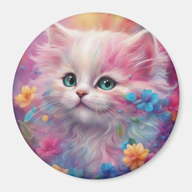 Imã Bonita Gato Branco Fluffy (Frente)