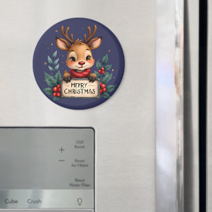 Imã Bonita Reindeja de Natal com Holly e Sinal