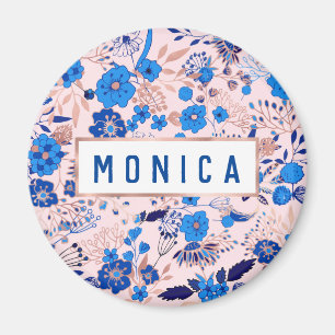 Imã Bonito Azure Azure Blue Blush - Ilustração Flora