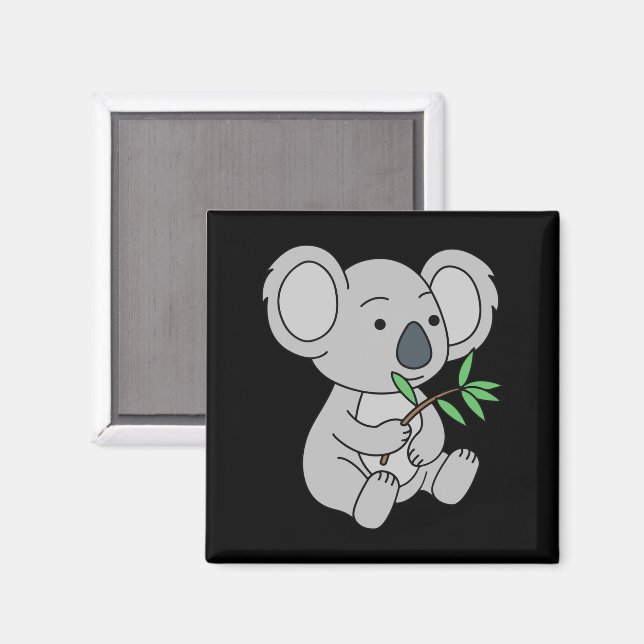 Imã Bonito Bebê Koala Com Folhas De Eucalyptus (Front/Back)