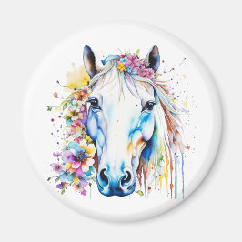 Imã Bonito Cavalo Branco Floral Personalizado