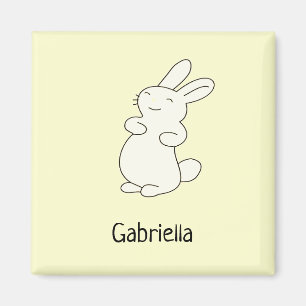 Imã Bonito coelho branco, nome personalizado amarelo