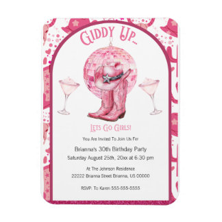 Ímã Bonito Convite de Aniversário para Garota Rosa e G
