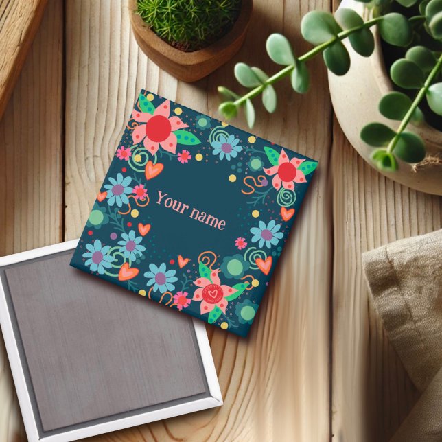 Imã Bonito Coração Floral Inspirividade Personalizada (Criador carregado)