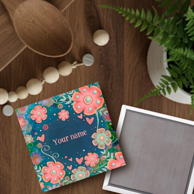 Imã Bonito Corações Florais Rosa Inspirividade Persona (Criador carregado)