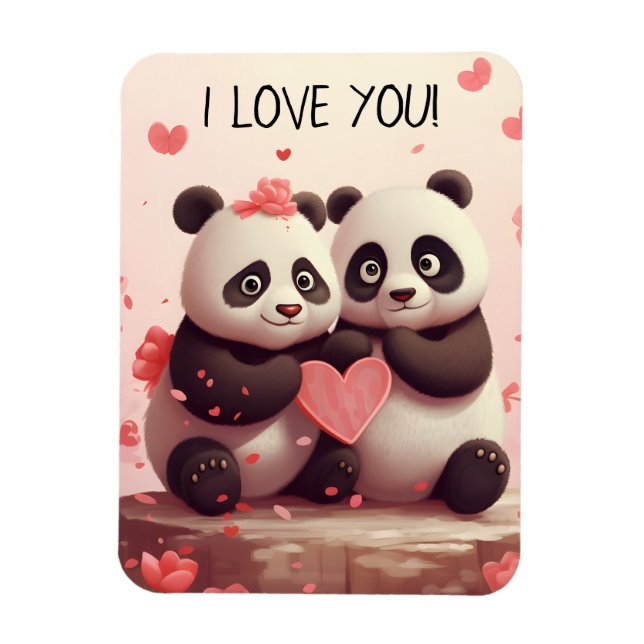 Ímã Bonito Eu Te Amo Namorados De Panda (Vertical)