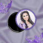 Imã Bonito Foto Glitter Purple Faux<br><div class="desc">Bonito Magnet de Fotografias Glitter Purple Faux com brilho rosa falso e a sua fotografia personalizada. Excelente para quinceaneras ou aniversários!</div>