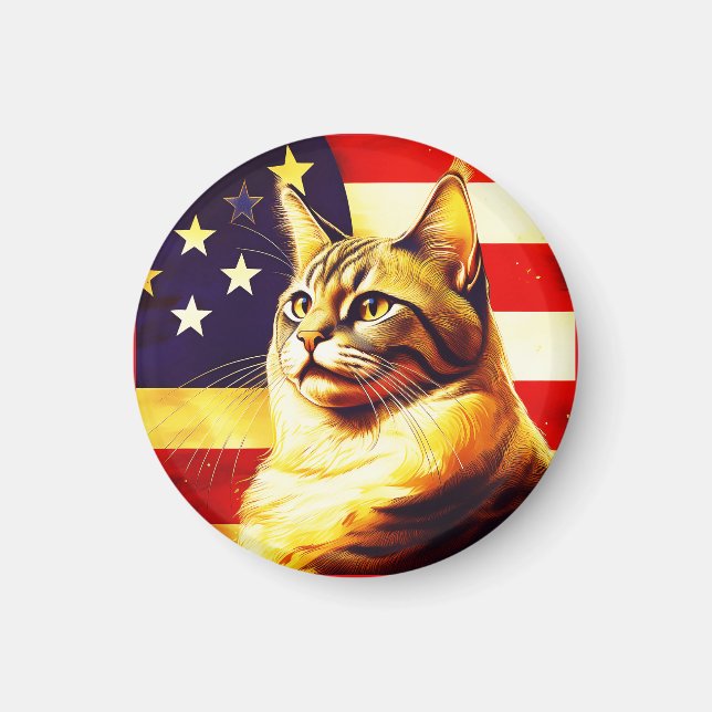 Imã Bonito Gato Com Pavilhão Americano (Frente)