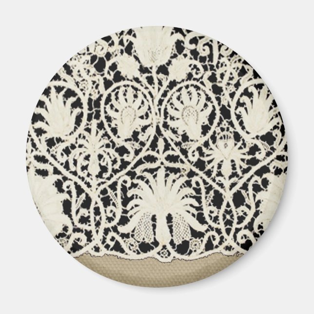Imã Bonito Linen White Lace Antique de Casamento  (Frente)